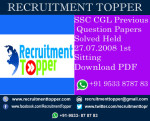 SSC CGL Previous Question Papers Solved Held 27.07.2008 1st Sitting