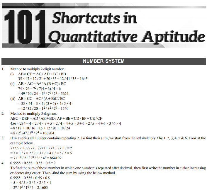 101 Maths Tricks and Shortcuts with Section Wise Topics in Pdf Free Download